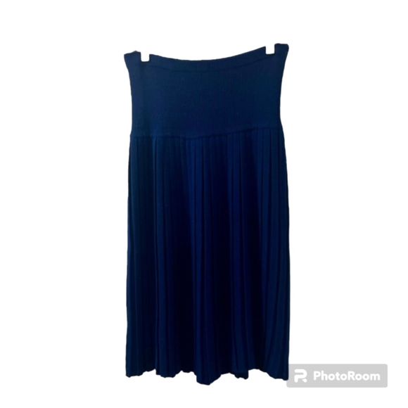 Womens Blue Elastic Waist Pleated Midi Stretchy Skirt Size M/L - Picture 1 of 7